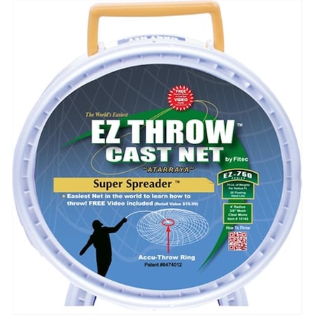 Fitec EZ750 EZ Throw Super Spreader Cast Net 6'x3/8 Mesh  Clear  3/4 lb wt 10163